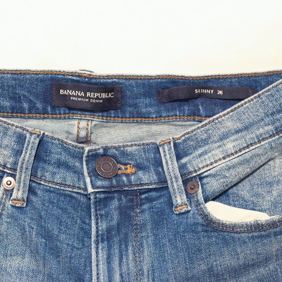 BANANA REPUBLIC Premium Denim Ripped Distressed Skinny Jeans, Size 26 - Picture 3 of 6